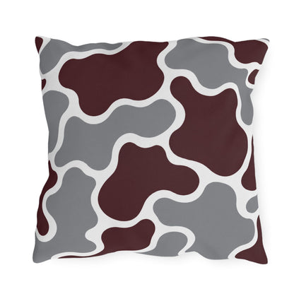 Maroon and Gray Abstract Camouflage Outdoor Pillow | Modern Patio Cushion
