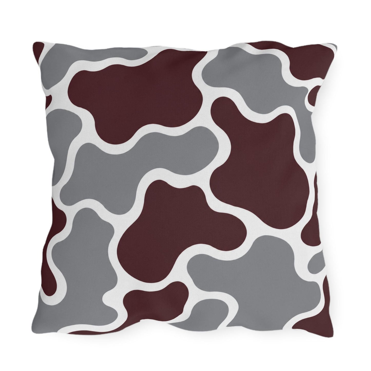 Maroon and Gray Abstract Camouflage Outdoor Pillow | Modern Patio Cushion
