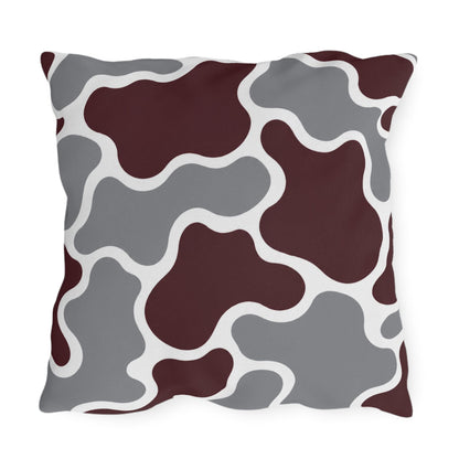 Maroon and Gray Abstract Camouflage Outdoor Pillow | Modern Patio Cushion
