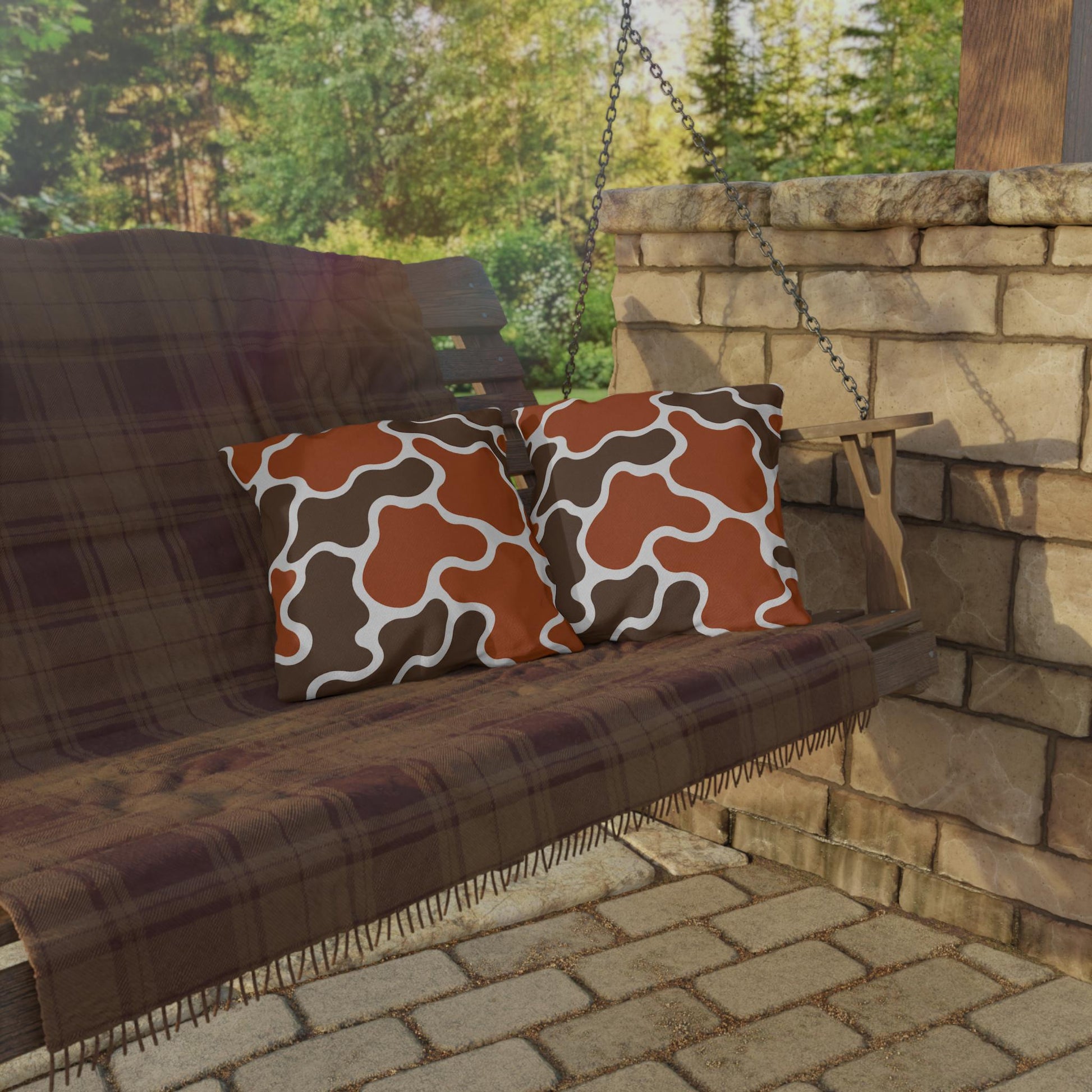 Abstract Brown Terracotta Pattern Outdoor Pillow | Modern Organic Shapes Throw Cushion
