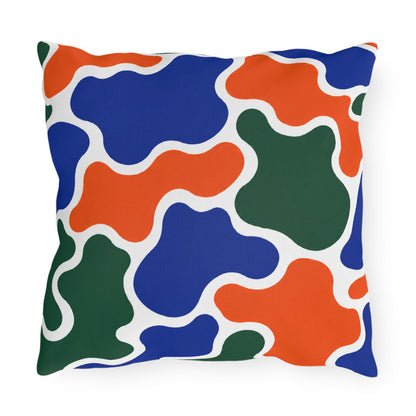 Abstract Organic Shapes Outdoor Pillow | Blue Orange Green Pattern