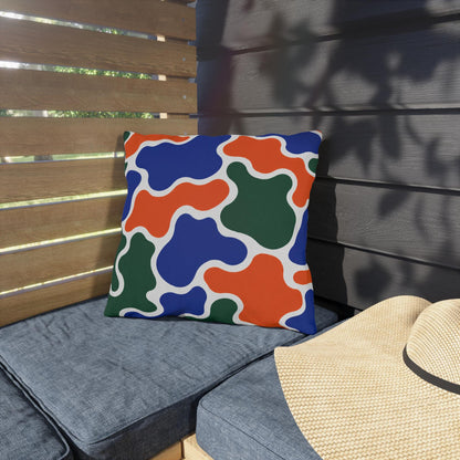 Abstract Organic Shapes Outdoor Pillow | Blue Orange Green Pattern