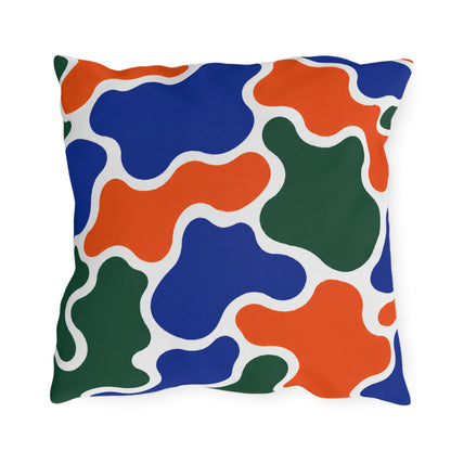 Abstract Organic Shapes Outdoor Pillow | Blue Orange Green Pattern
