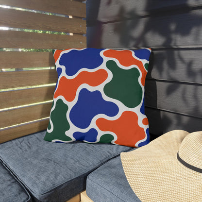 Abstract Organic Shapes Outdoor Pillow | Blue Orange Green Pattern