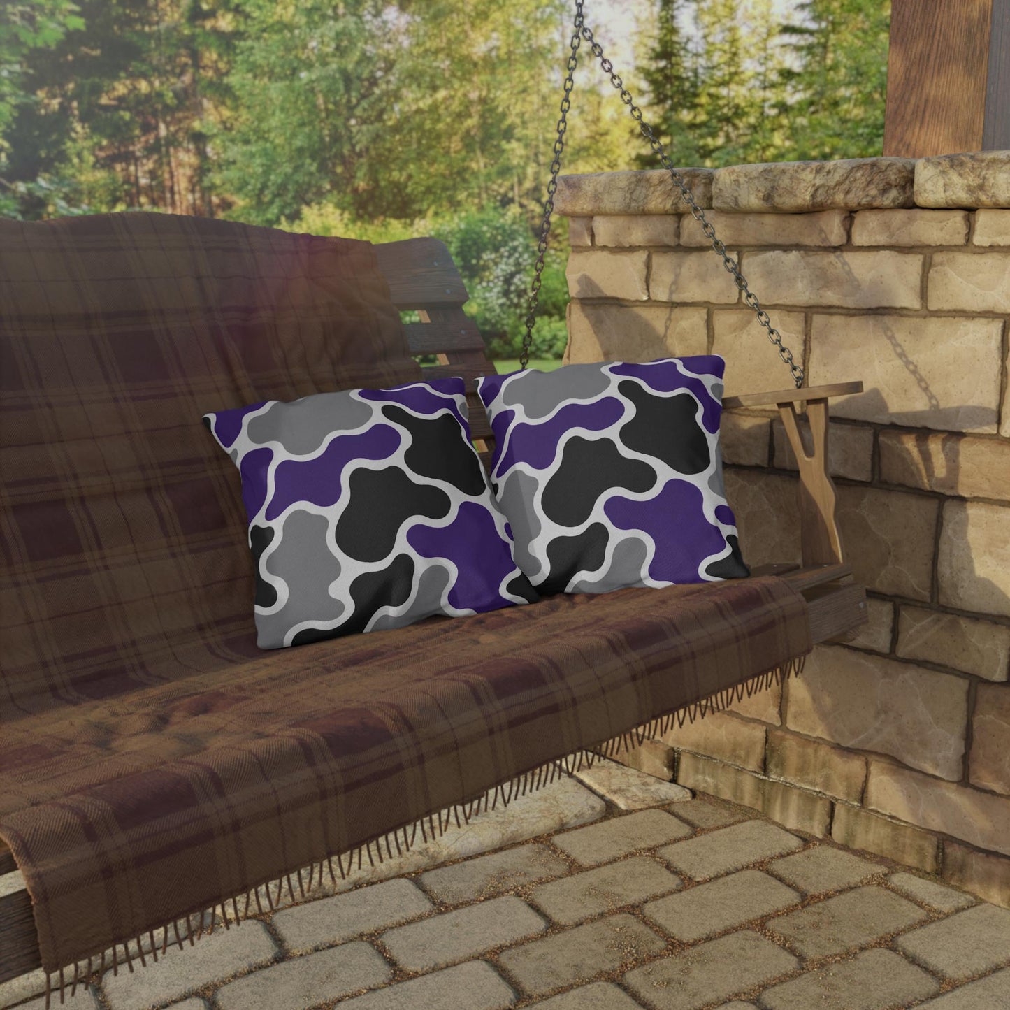 Abstract Purple Gray Black Camouflage Outdoor Pillow | Modern Patio Cushion