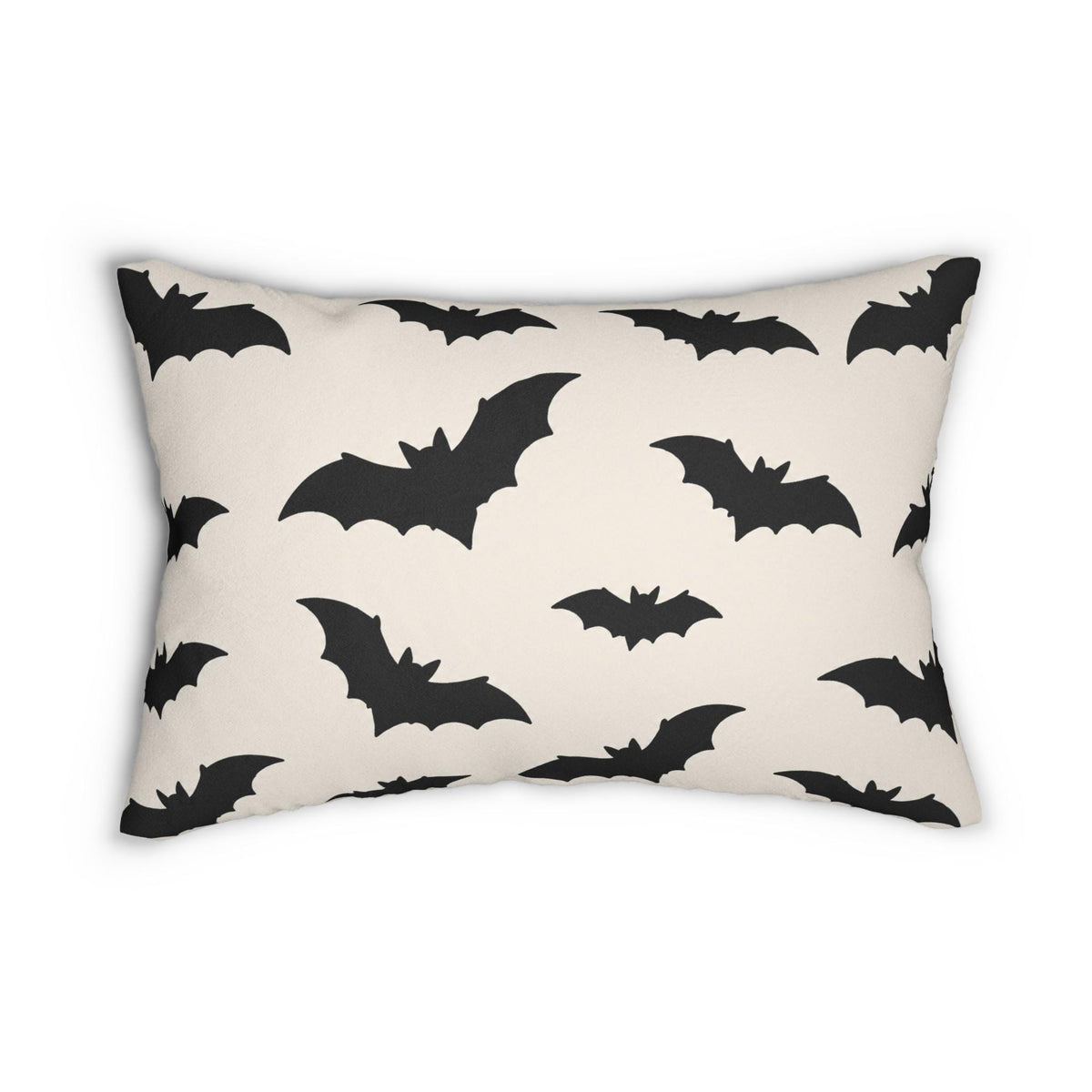 Black Bat Pattern Lumbar Pillow | Halloween Bat Print Pillow