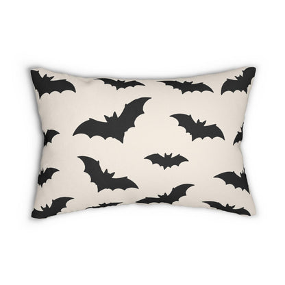 Black Bat Pattern Lumbar Pillow | Halloween Bat Print Pillow