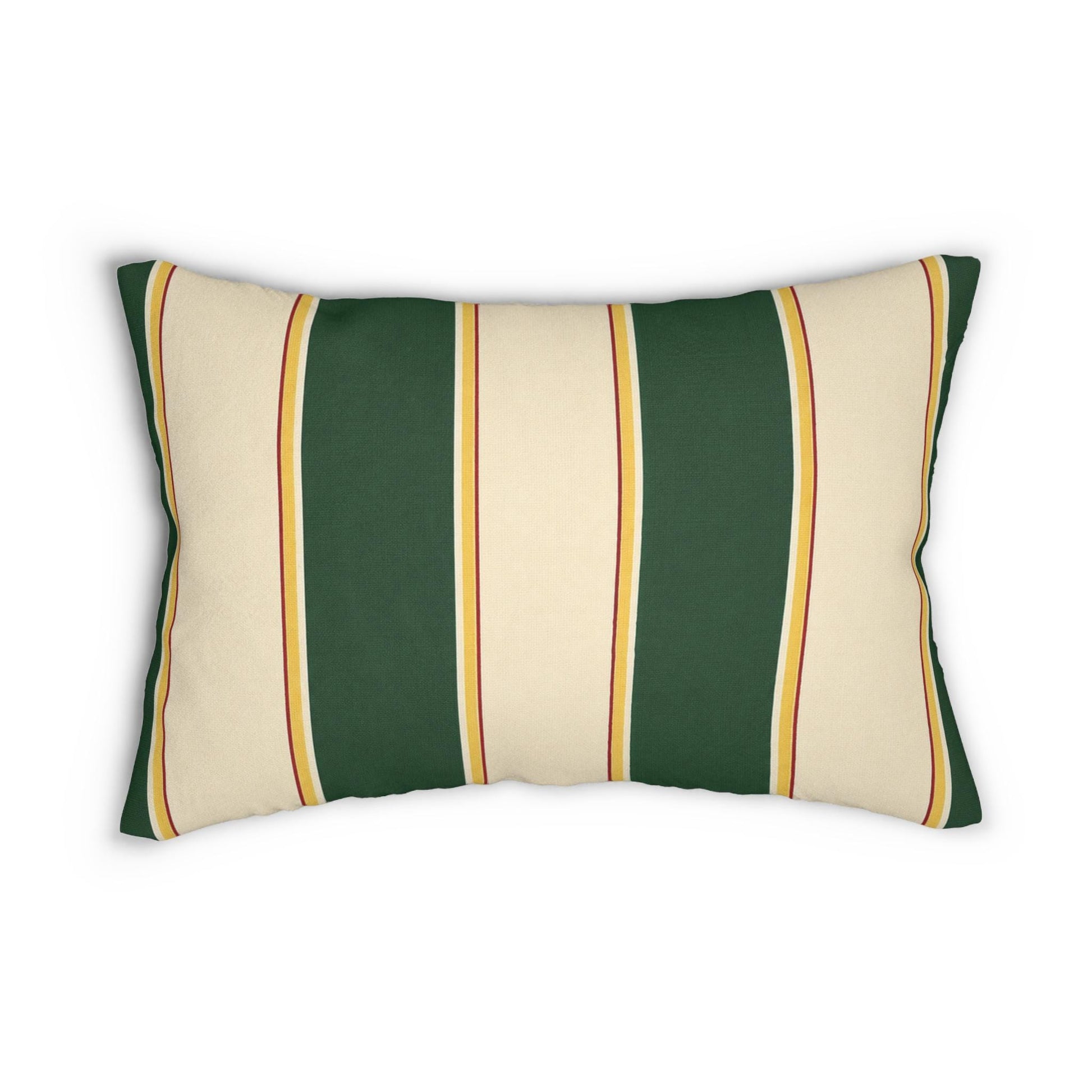 Green and Cream Striped Lumbar Pillow | Retro Stripe Accent Pillow