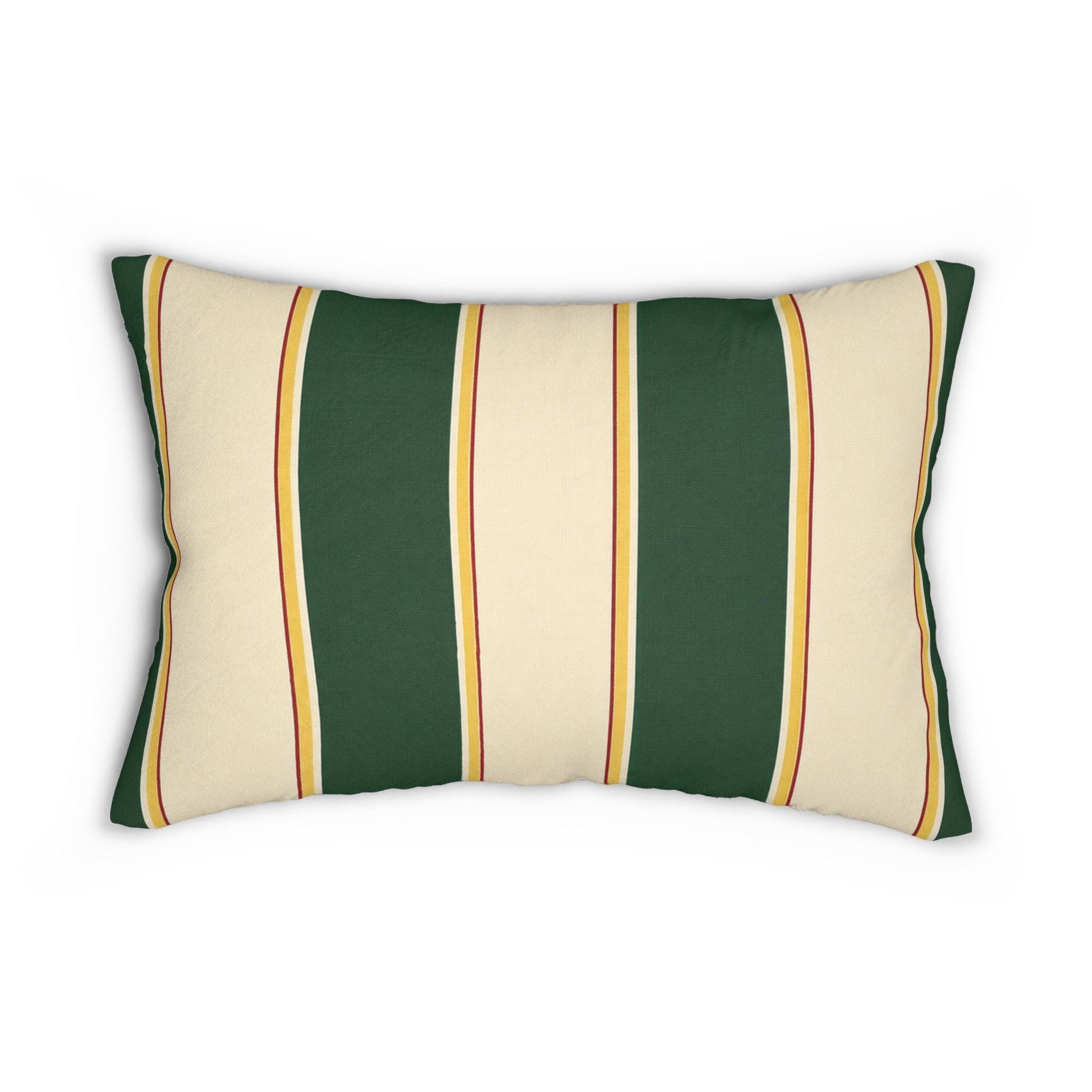 Green and Cream Striped Lumbar Pillow | Retro Stripe Accent Pillow