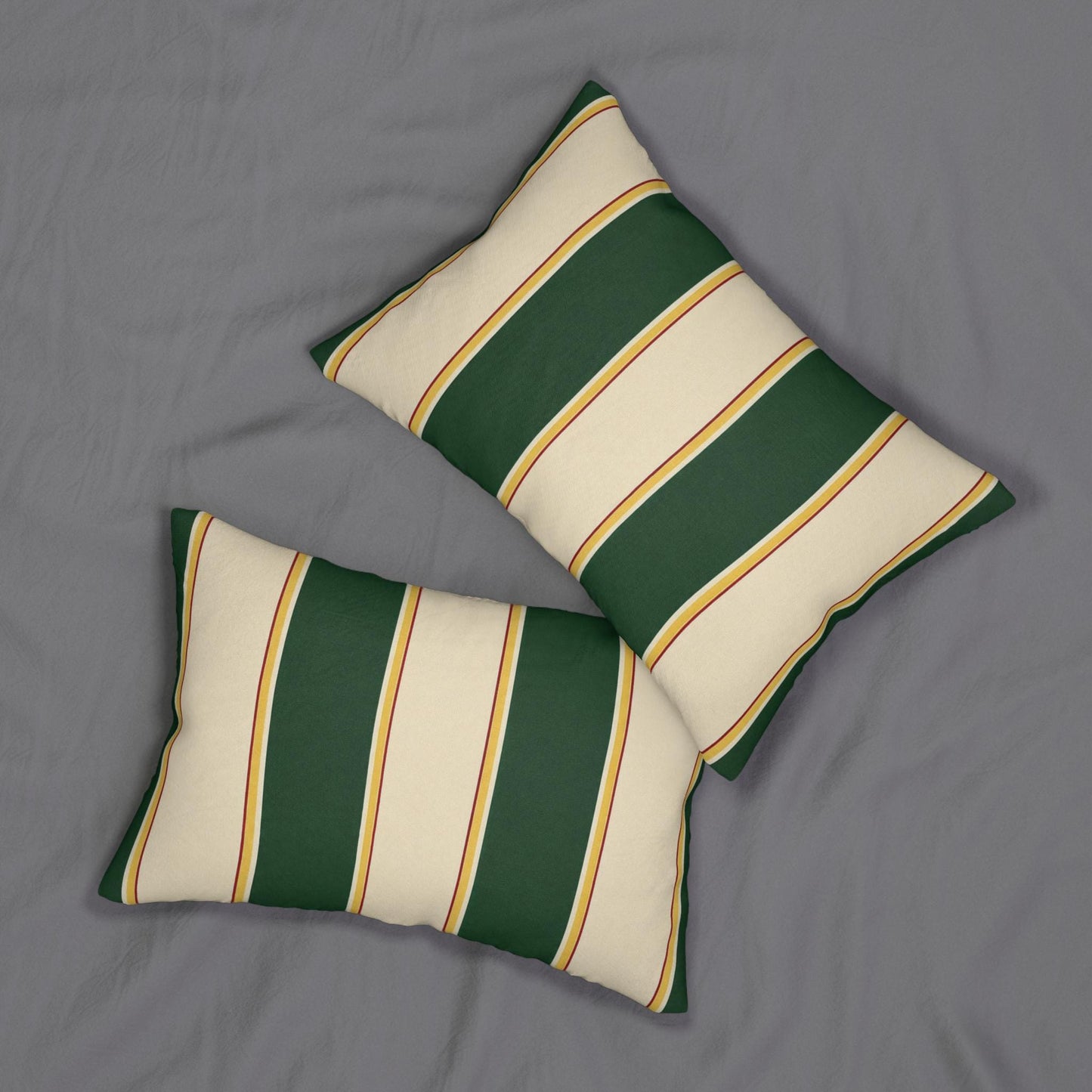 Green and Cream Striped Lumbar Pillow | Retro Stripe Accent Pillow
