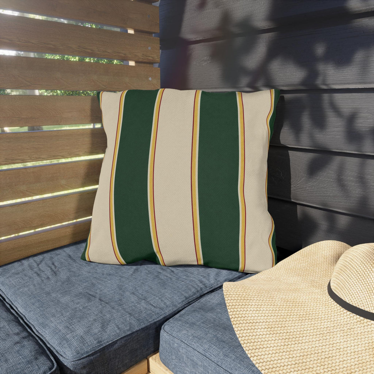 Green and Cream Striped Outdoor Pillows | Patio Throw Cushion