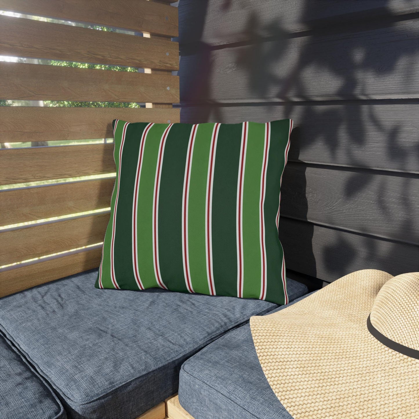 Green Stripe Outdoor Pillow | Patio Cushion, Striped Garden Decor