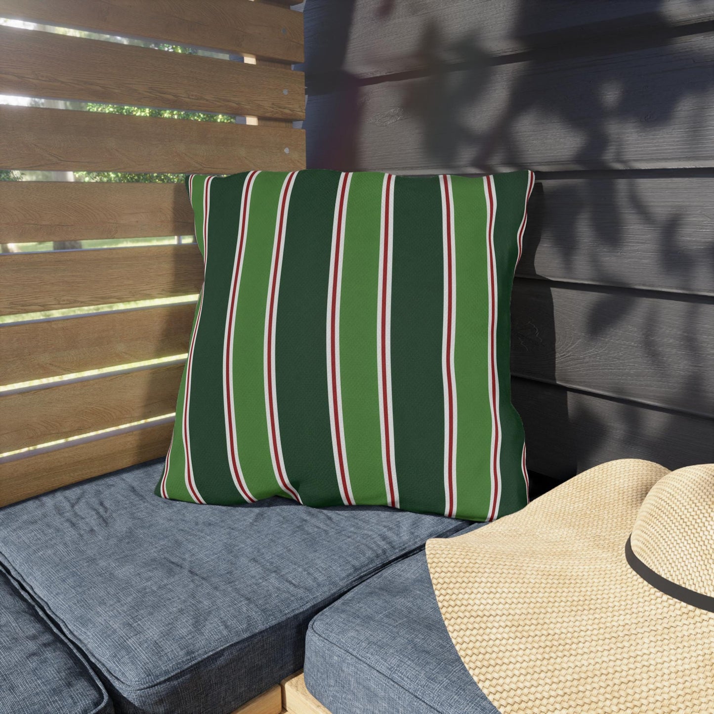 Green Stripe Outdoor Pillow | Patio Cushion, Striped Garden Decor