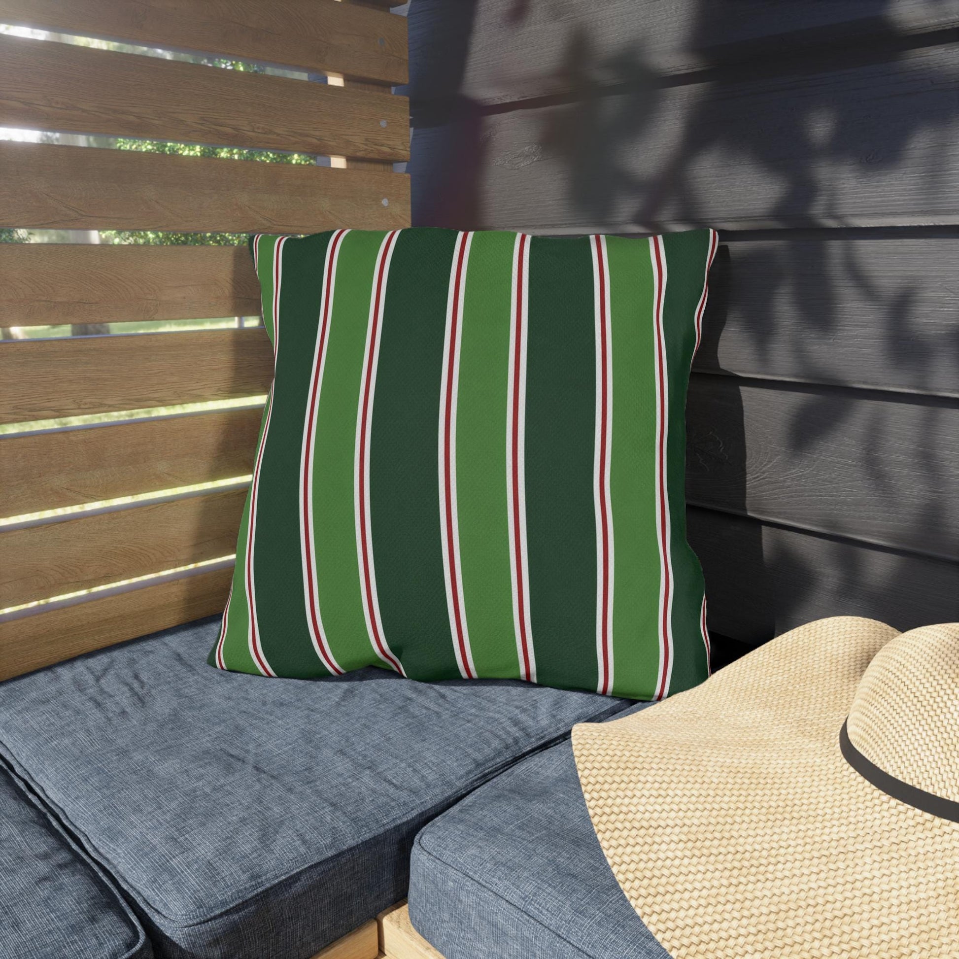 Green Stripe Outdoor Pillow | Patio Cushion, Striped Garden Decor