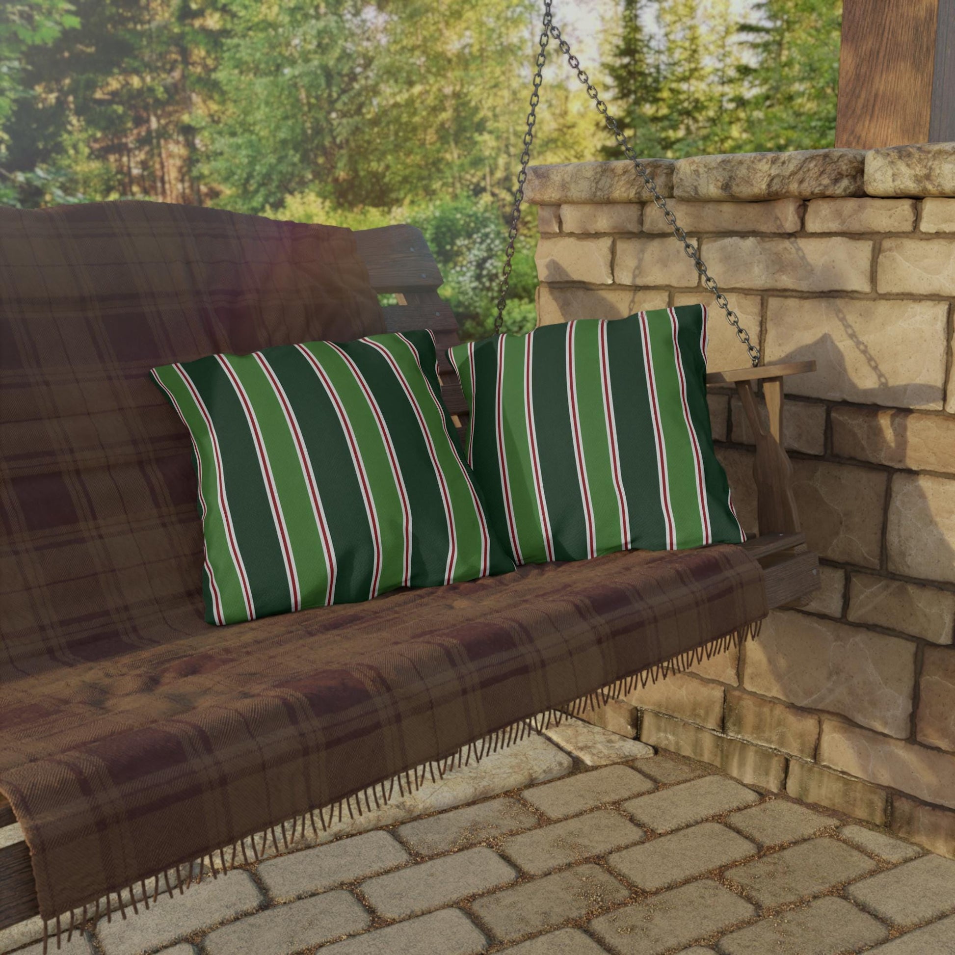 Green Stripe Outdoor Pillow | Patio Cushion, Striped Garden Decor