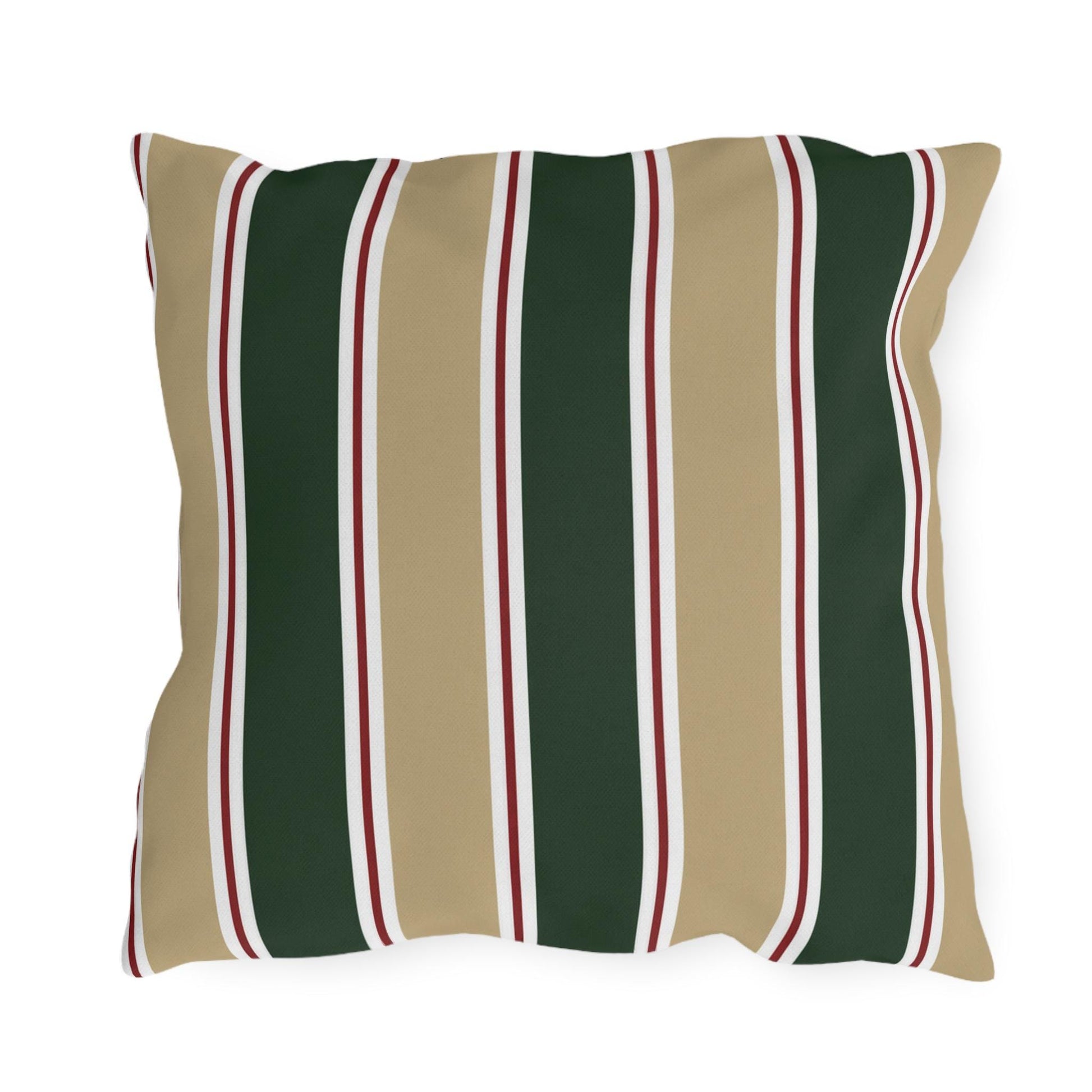 Green and Tan Striped Outdoor Pillow | Patio Cushion, Sunproof Stripe