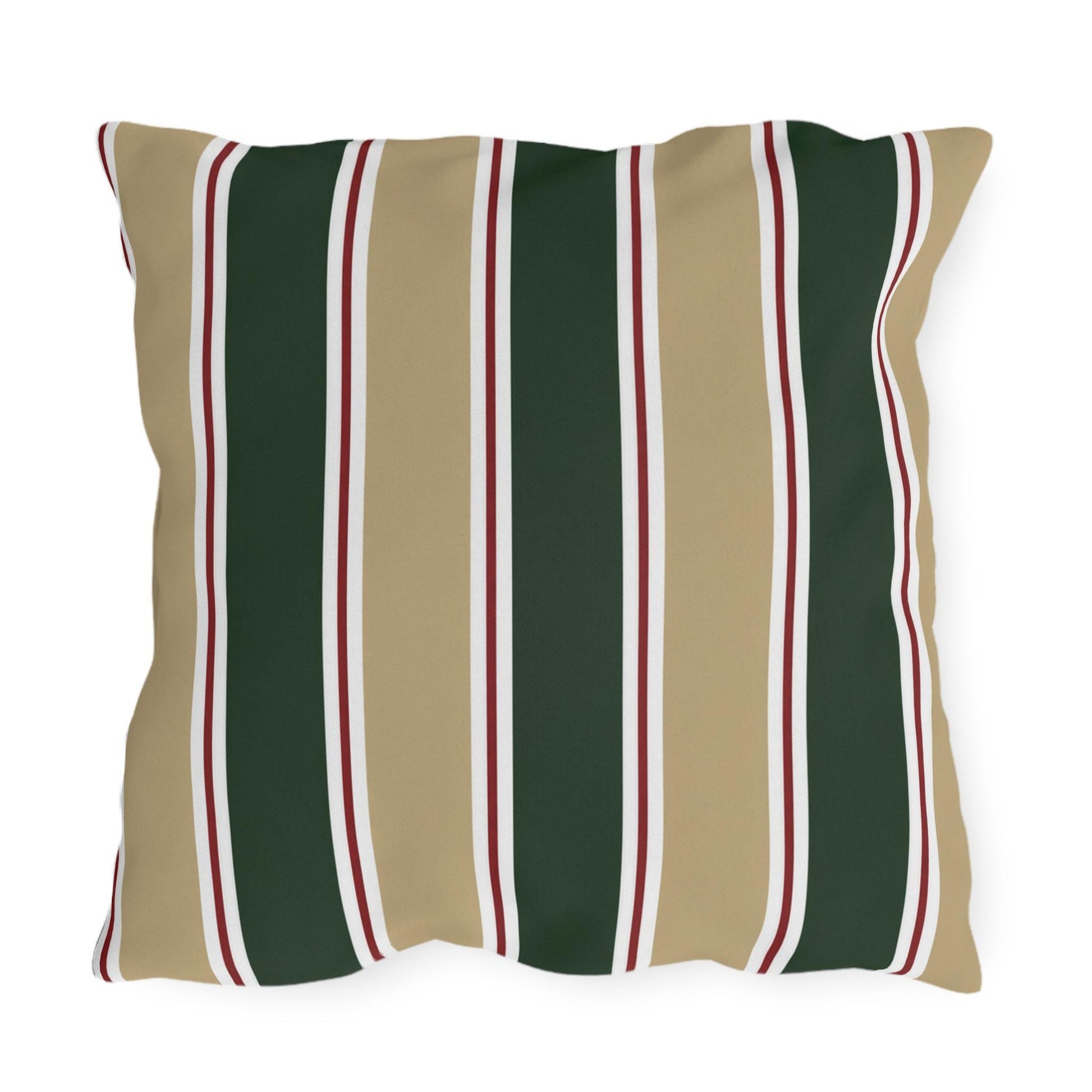 Green and Tan Striped Outdoor Pillow | Patio Cushion, Sunproof Stripe