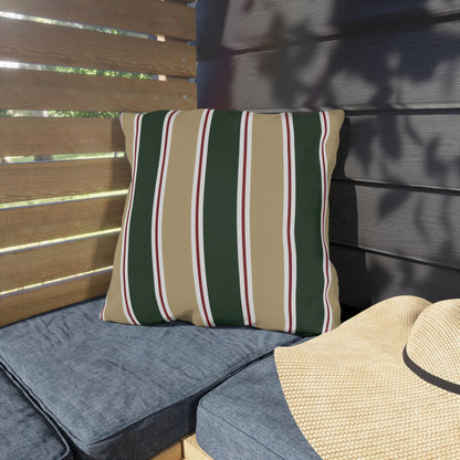Green and Tan Striped Outdoor Pillow | Patio Cushion, Sunproof Stripe