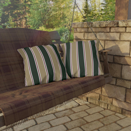 Green and Tan Striped Outdoor Pillow | Patio Cushion, Sunproof Stripe