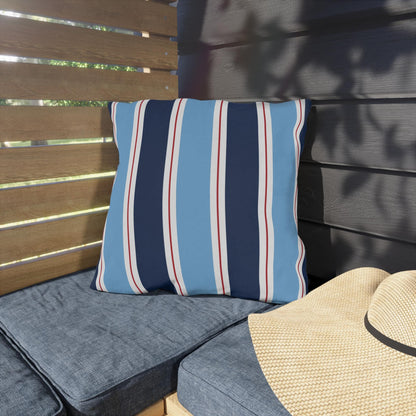 Nautical Blue Red Stripe Outdoor Pillow | Patio Cushion