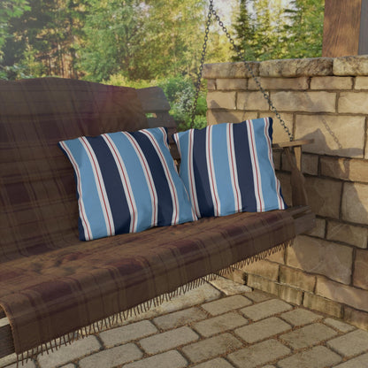 Nautical Blue Red Stripe Outdoor Pillow | Patio Cushion