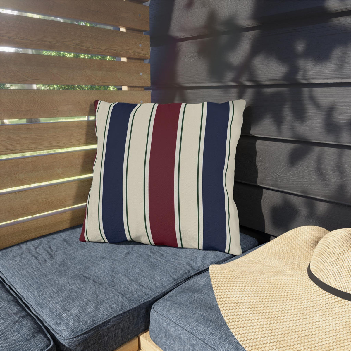 Nautical Striped Outdoor Pillow | Blue Red Cream Patio Cushion
