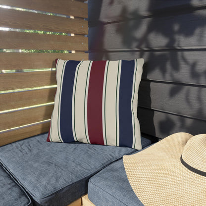 Nautical Striped Outdoor Pillow | Blue Red Cream Patio Cushion