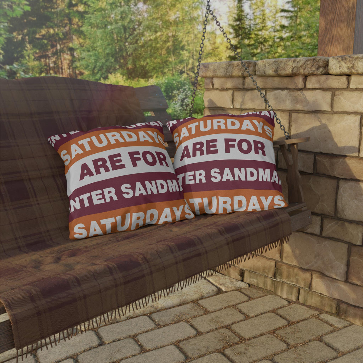 Saturdays Are For Winter Sandman Pillow | Outdoor Pillow, Striped Text Design