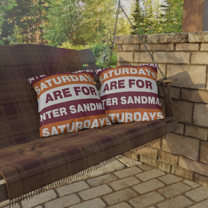 Saturdays Are For Winter Sandman Pillow | Outdoor Pillow, Striped Text Design