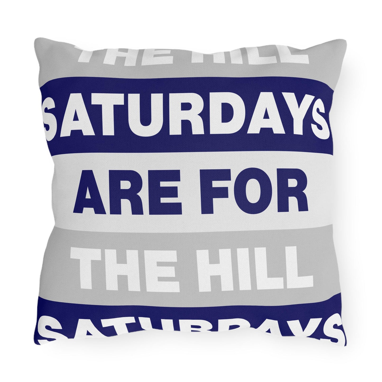 Saturdays Are For The Hill Outdoor Pillow | Striped Text Accent Cushion