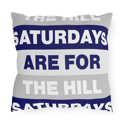 Saturdays Are For The Hill Outdoor Pillow | Striped Text Accent Cushion