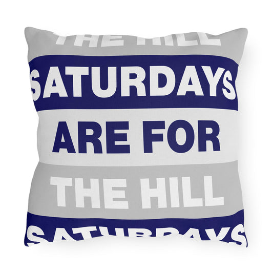 Saturdays Are For The Hill Outdoor Pillow | Striped Text Accent Cushion