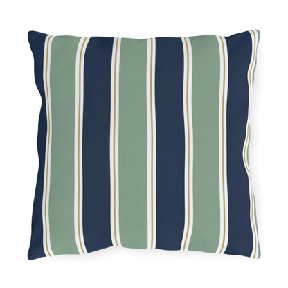 Navy and Sage Striped Pillows | Outdoor Pillow Cover, Coastal Patio Cushion