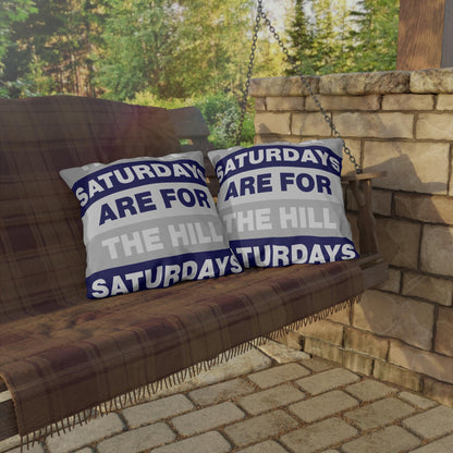 Saturdays Are For The Hill Outdoor Pillow | Striped Text Accent Cushion