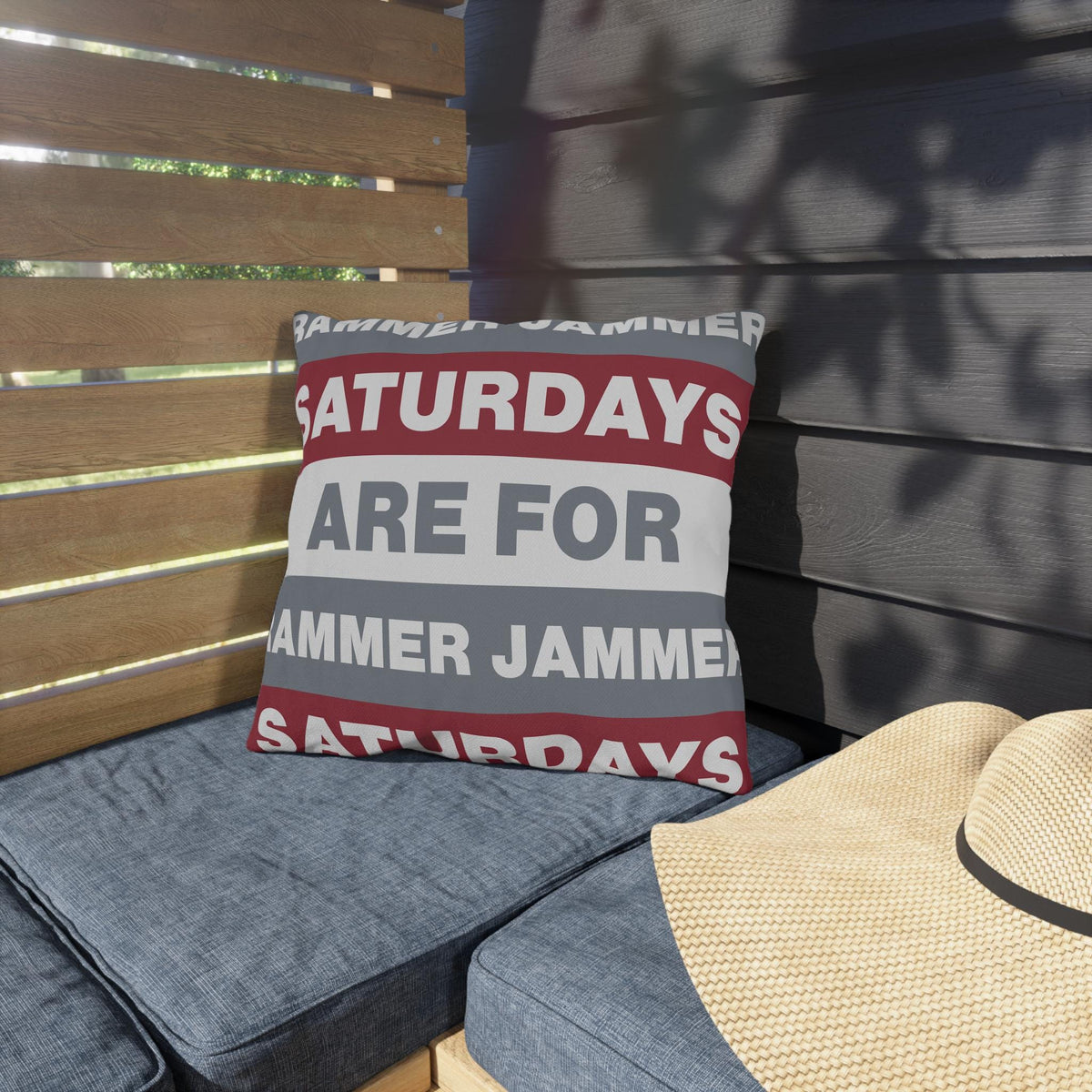 Saturdays Are For Jammer Jammer Pillow | Outdoor Pillow, Bold Striped Typography