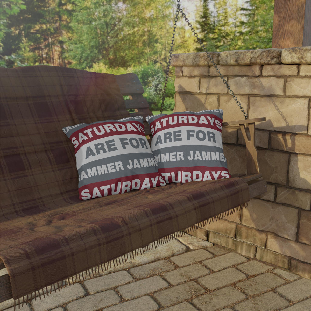 Saturdays Are For Jammer Jammer Pillow | Outdoor Pillow, Bold Striped Typography