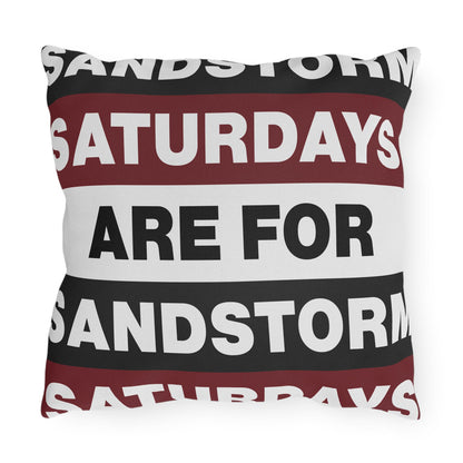 Saturdays Are For Sandstorm Outdoor Pillow | Striped Text Accent