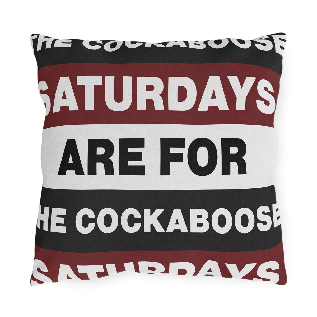 Saturdays Are For The Cockabooses Outdoor Pillow | Striped Text Design