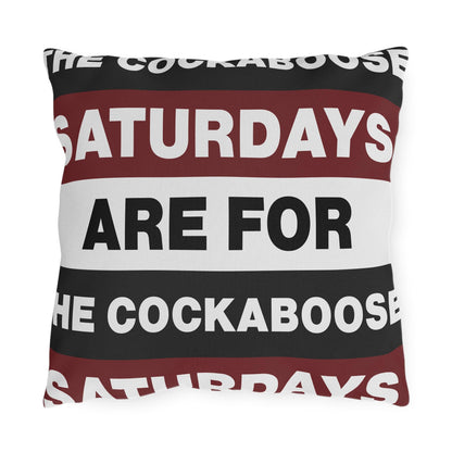 Saturdays Are For The Cockabooses Outdoor Pillow | Striped Text Design