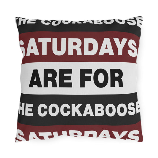 Saturdays Are For The Cockabooses Outdoor Pillow | Striped Text Design