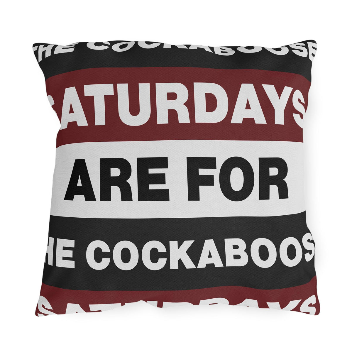 Saturdays Are For The Cockabooses Outdoor Pillow | Striped Text Design