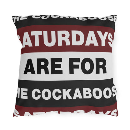 Saturdays Are For The Cockabooses Outdoor Pillow | Striped Text Design