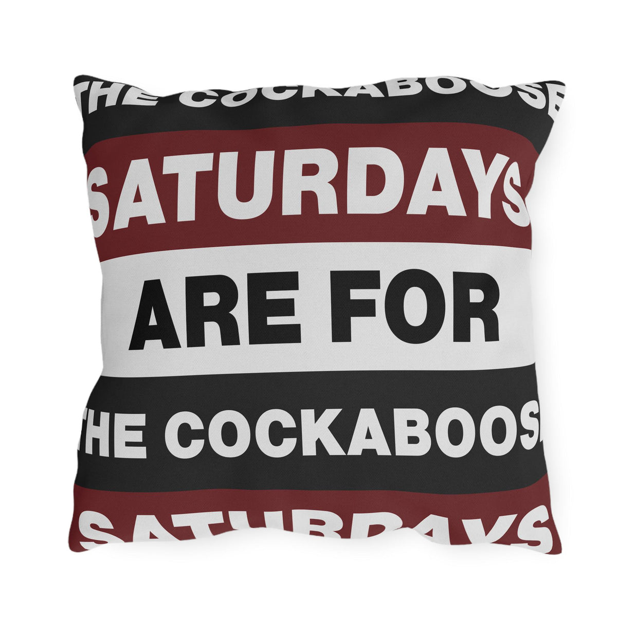 Saturdays Are For The Cockabooses Outdoor Pillow | Striped Text Design