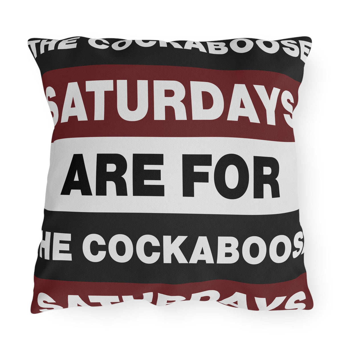Saturdays Are For The Cockabooses Outdoor Pillow | Striped Text Design