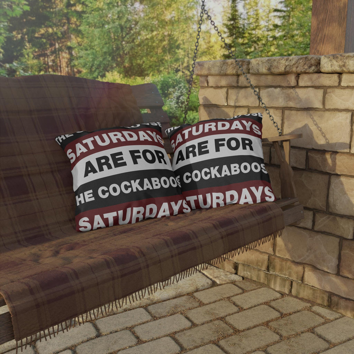 Saturdays Are For The Cockabooses Outdoor Pillow | Striped Text Design