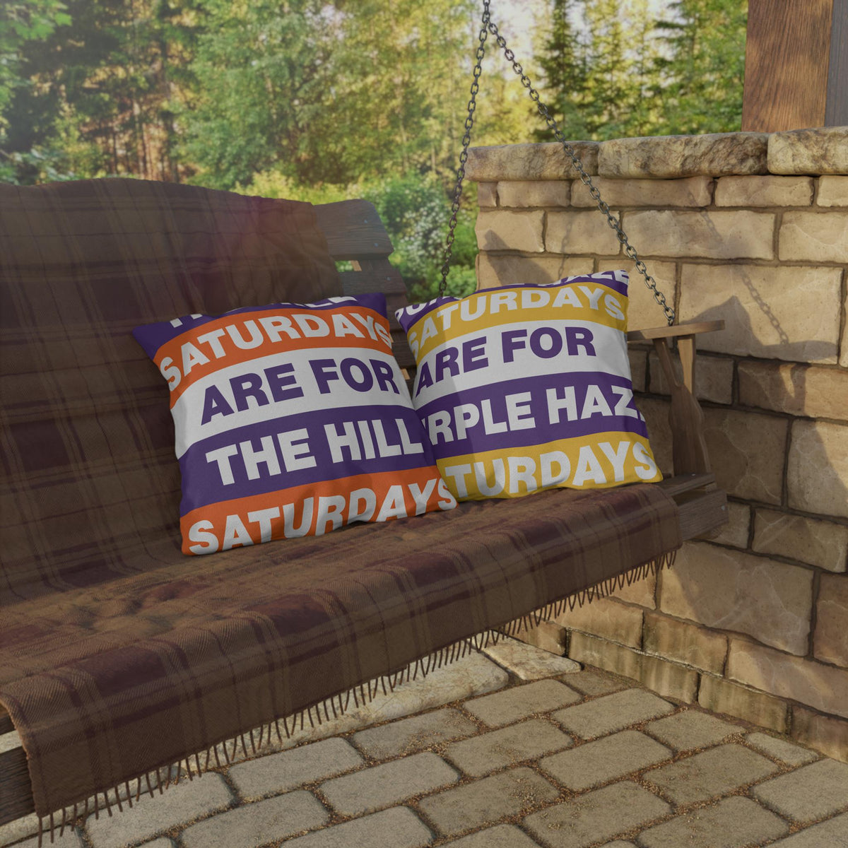 Saturdays Are For The Hill Outdoor Pillow | Bold Striped Typography