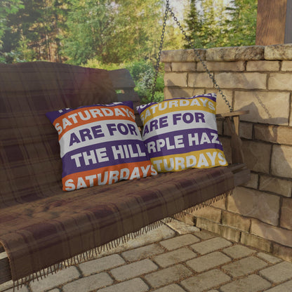 Saturdays Are For The Hill Outdoor Pillow | Bold Striped Typography