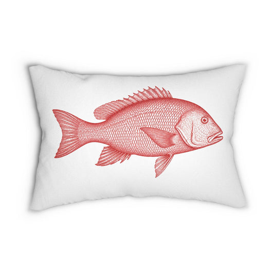 Red Snapper Illustration Lumbar Pillow | Coastal Fish Throw Pillow