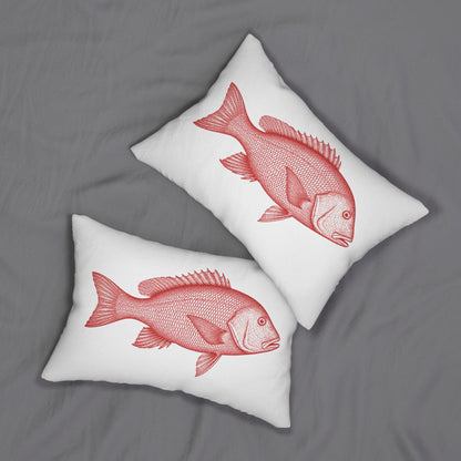 Red Snapper Illustration Lumbar Pillow | Coastal Fish Throw Pillow
