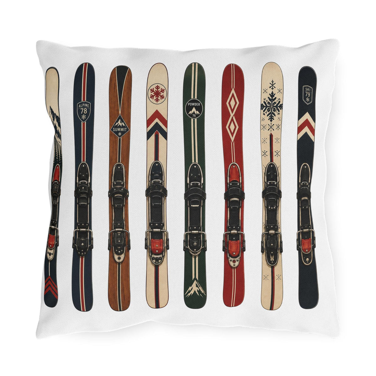 Vintage Skis Outdoor Pillow | Retro Ski Pattern, Winter Lodge Decor
